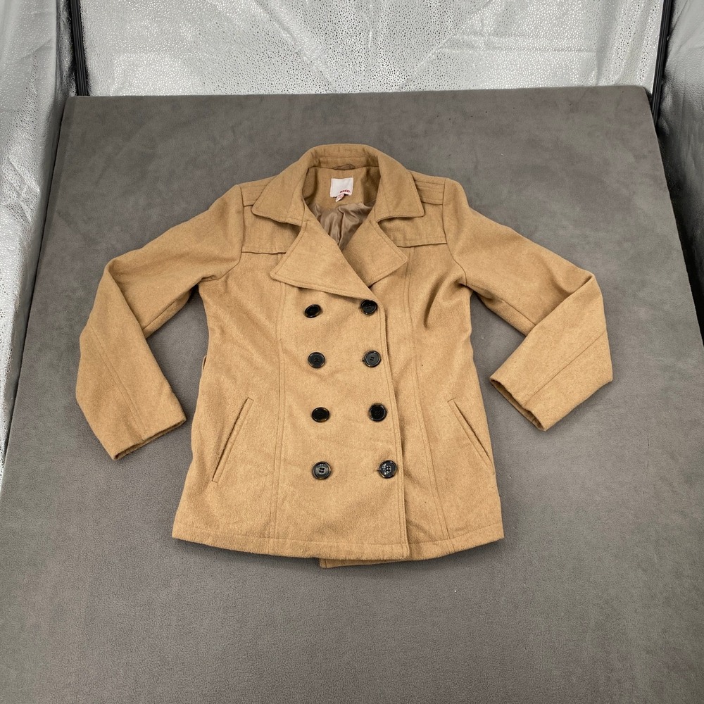 Bongo Womens Camel Tan Double Breasted Pea Coat Jacket XL RN15099